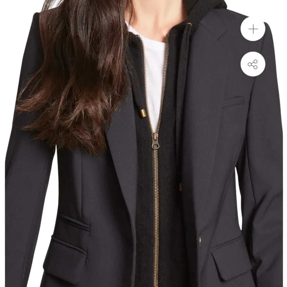 VERONICA BEARD Cashmere Hoodie Dickey Jacket Insert with Cuff Warmers Black Wool - Picture 3 of 5